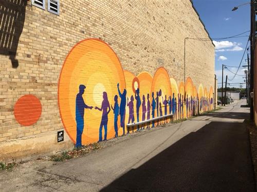 "Ticket Timeline" mural at The Marc, San Marcos on the square 